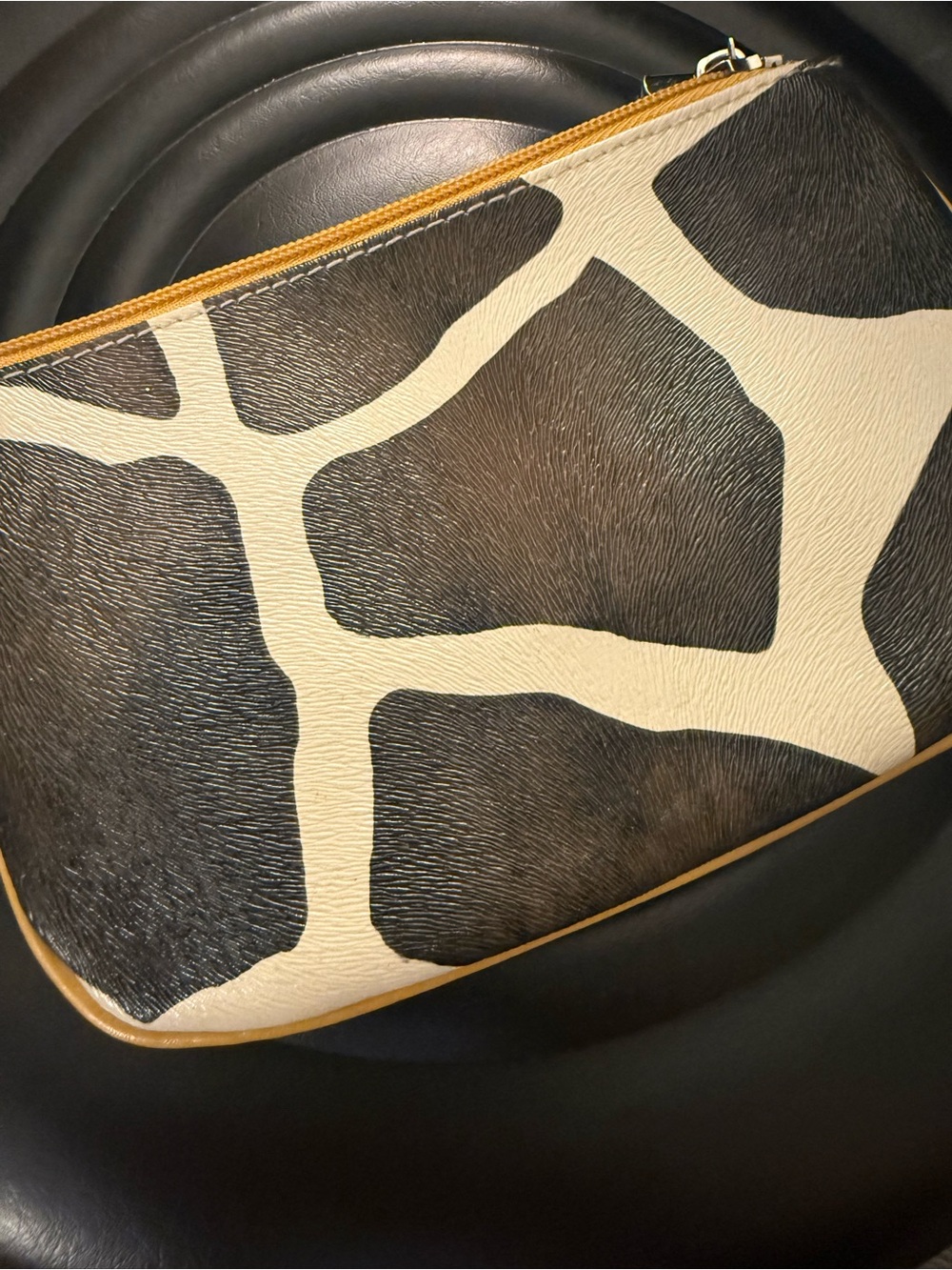 Bueno Black and Cream Giraffe-Pattern Cosmetic Pouch